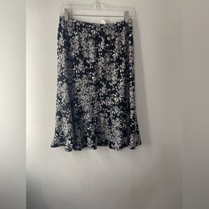 Vintage Black and White Floral A-Line Skirt with ruffle hem